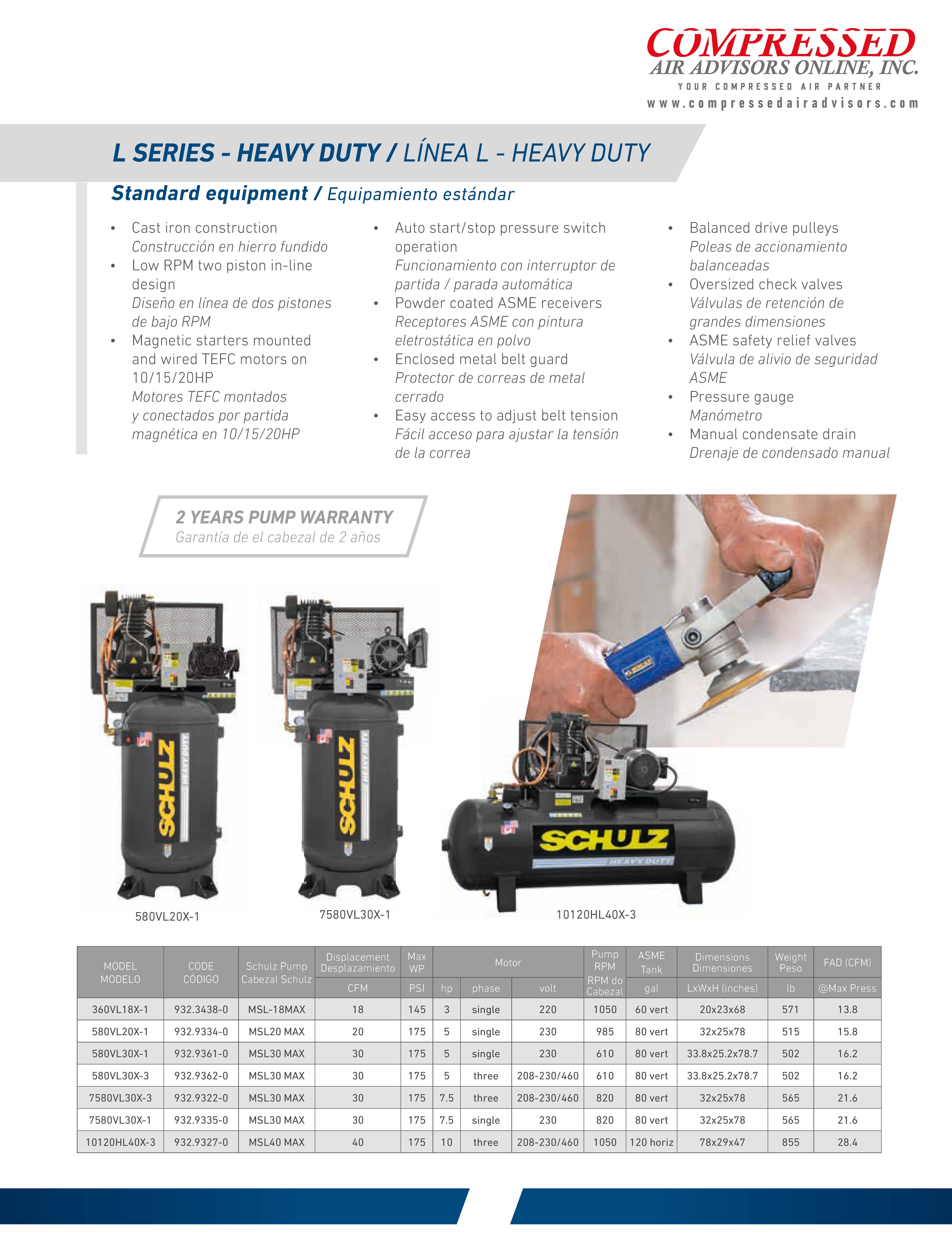 Schulz of America 580VL30X - 5hp Reciprocating Air Compressor, 80